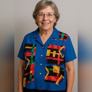 Vintage Victoria Bay Size SP Colorful Geometric Button-Up Short Sleeve Shirt